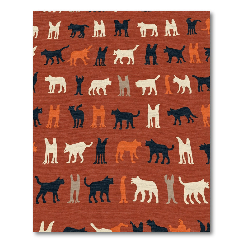 Whimsical Cat Silhouette Ochre Orange Rug
