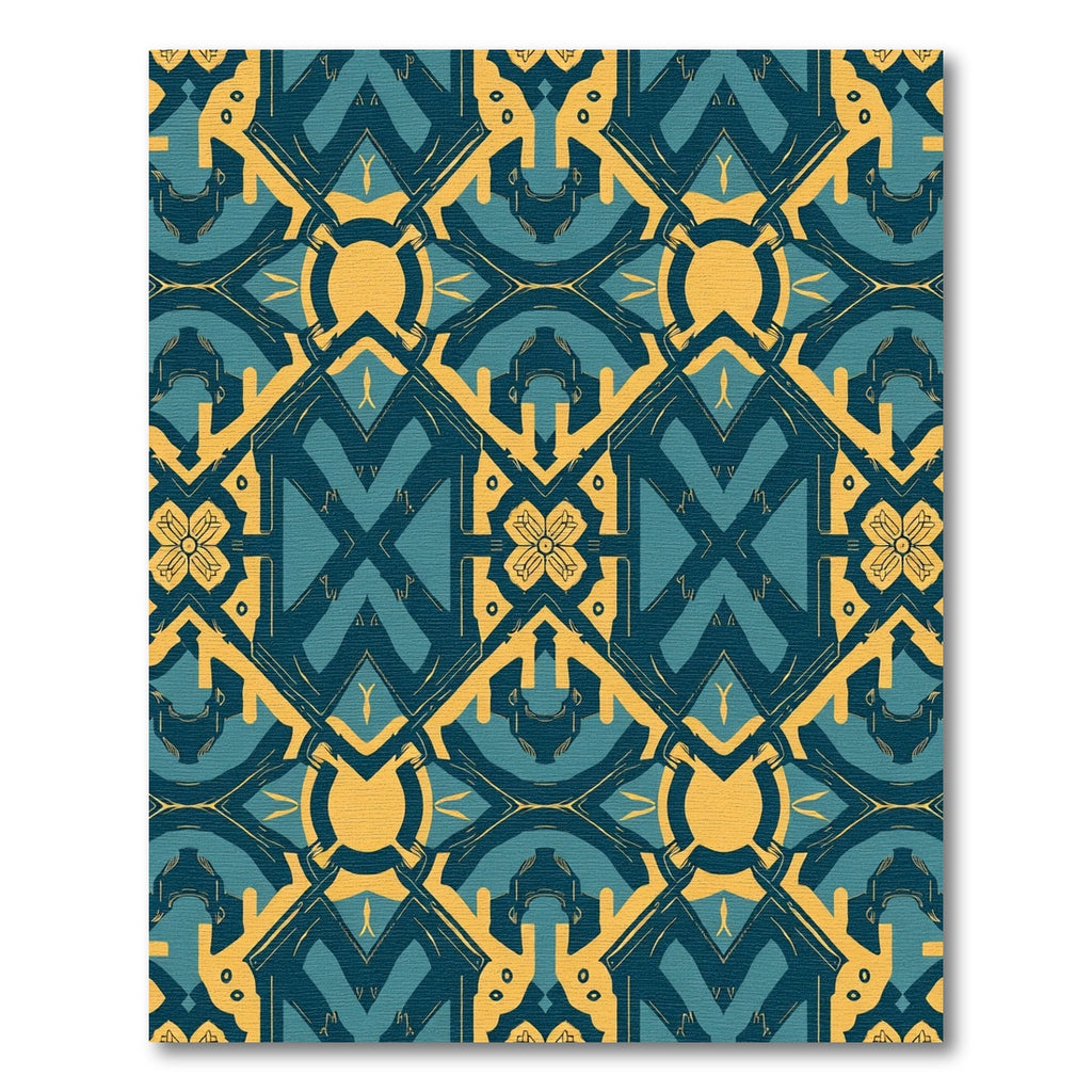 Teal Gold Interlocking Geometric Rug