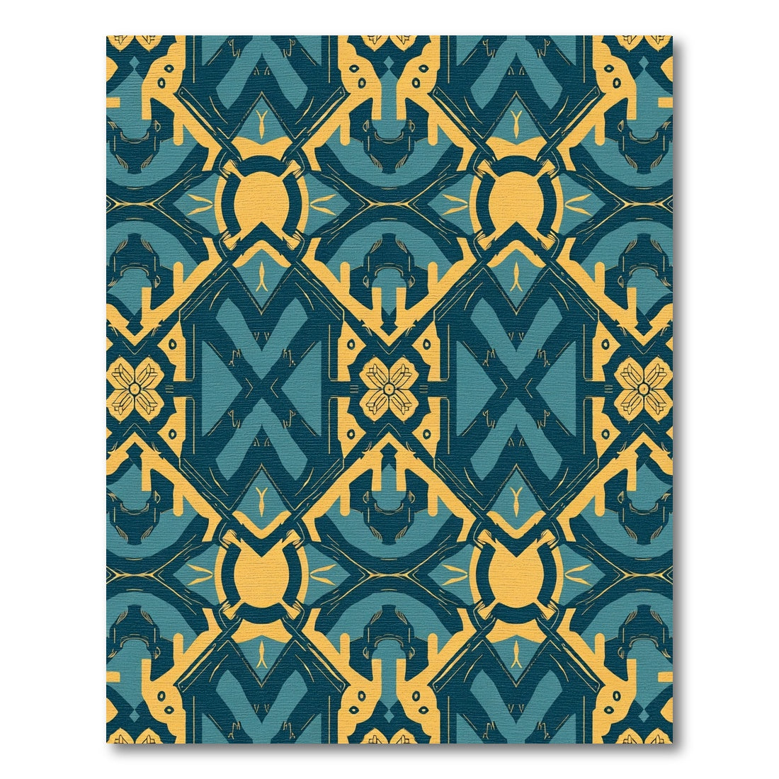 Teal Gold Interlocking Geometric Rug