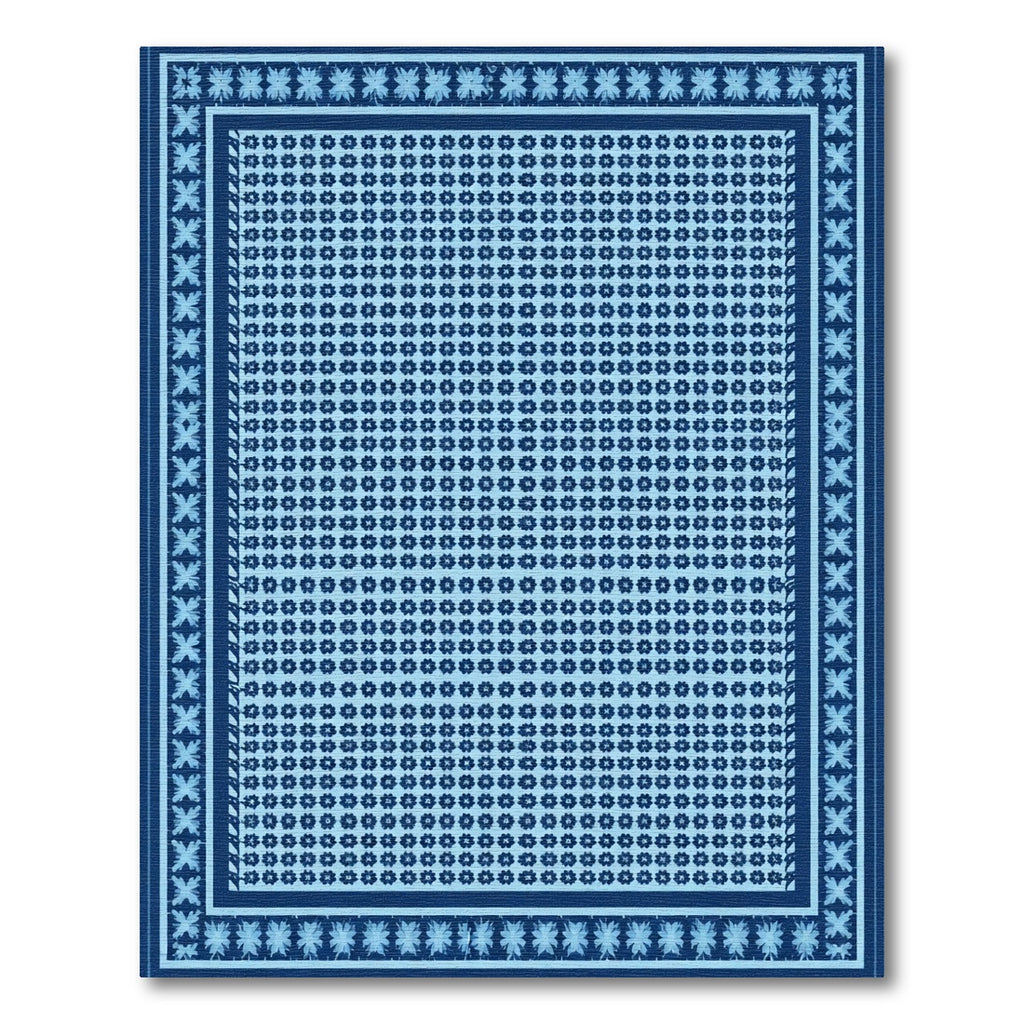 Deep Blue Botanical Medallion Border Rug