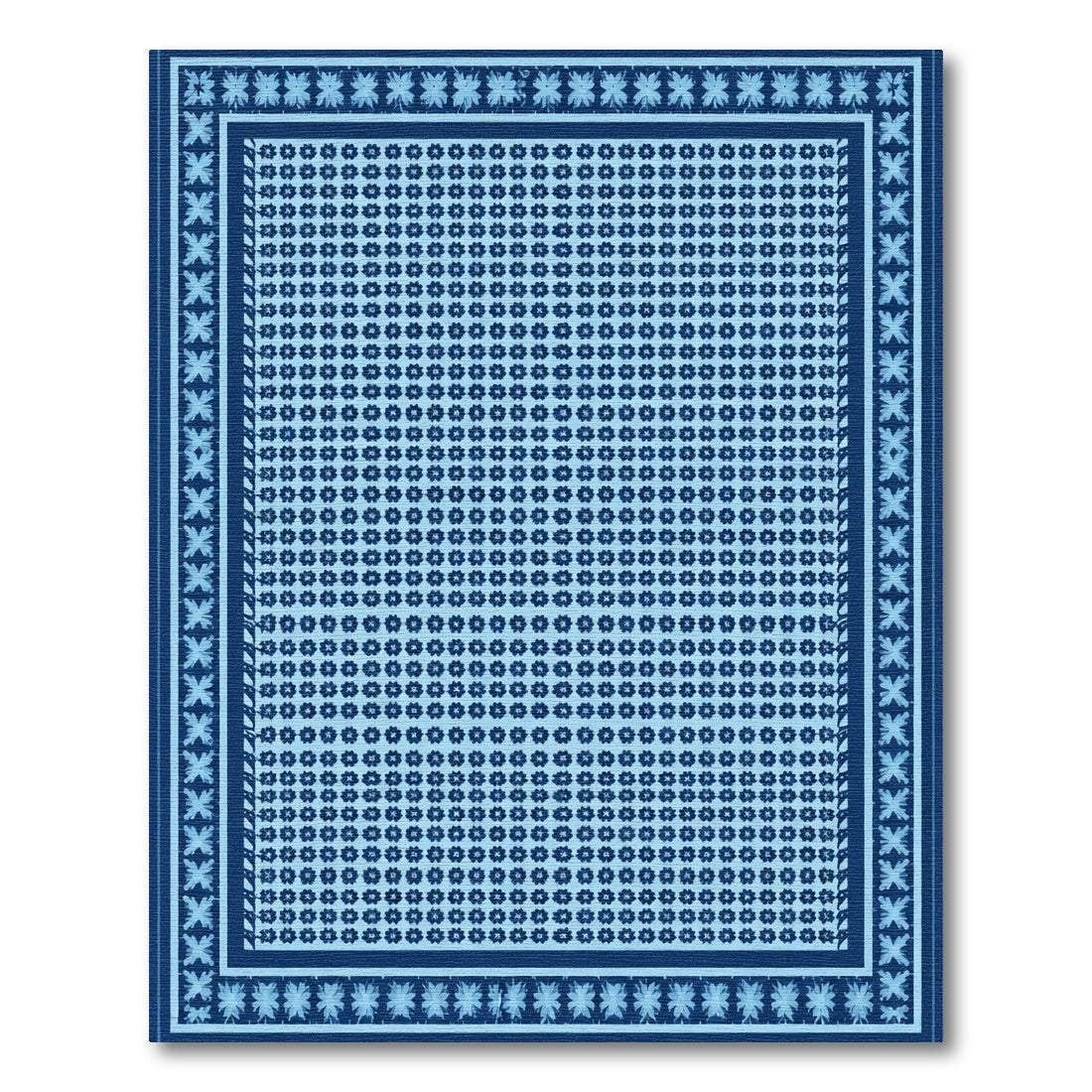 Deep Blue Botanical Medallion Border Rug