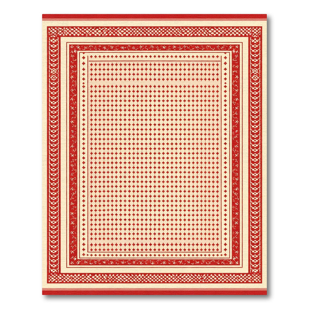 Crimson Geometric Diamond Lattice Rug