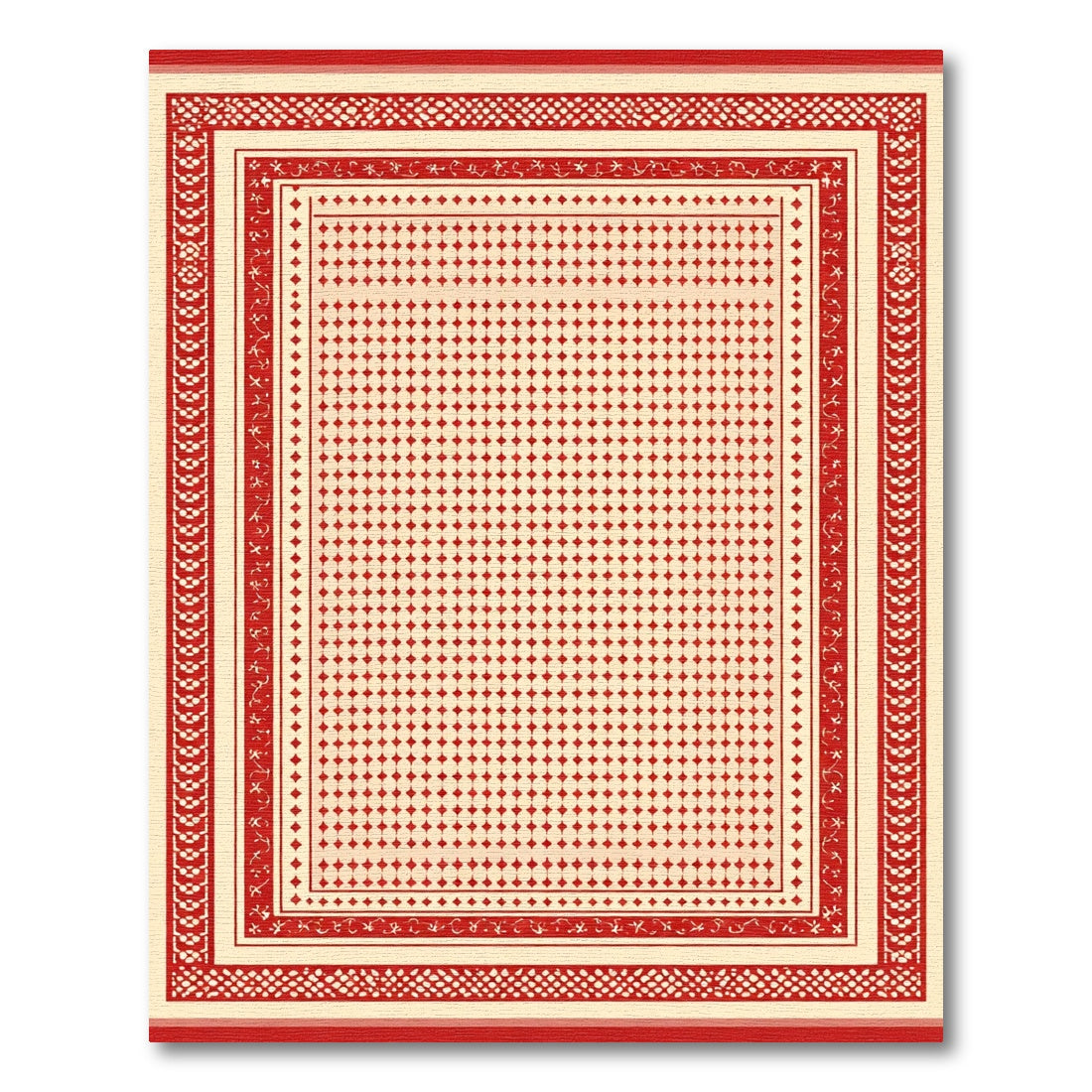 Crimson Geometric Diamond Lattice Rug