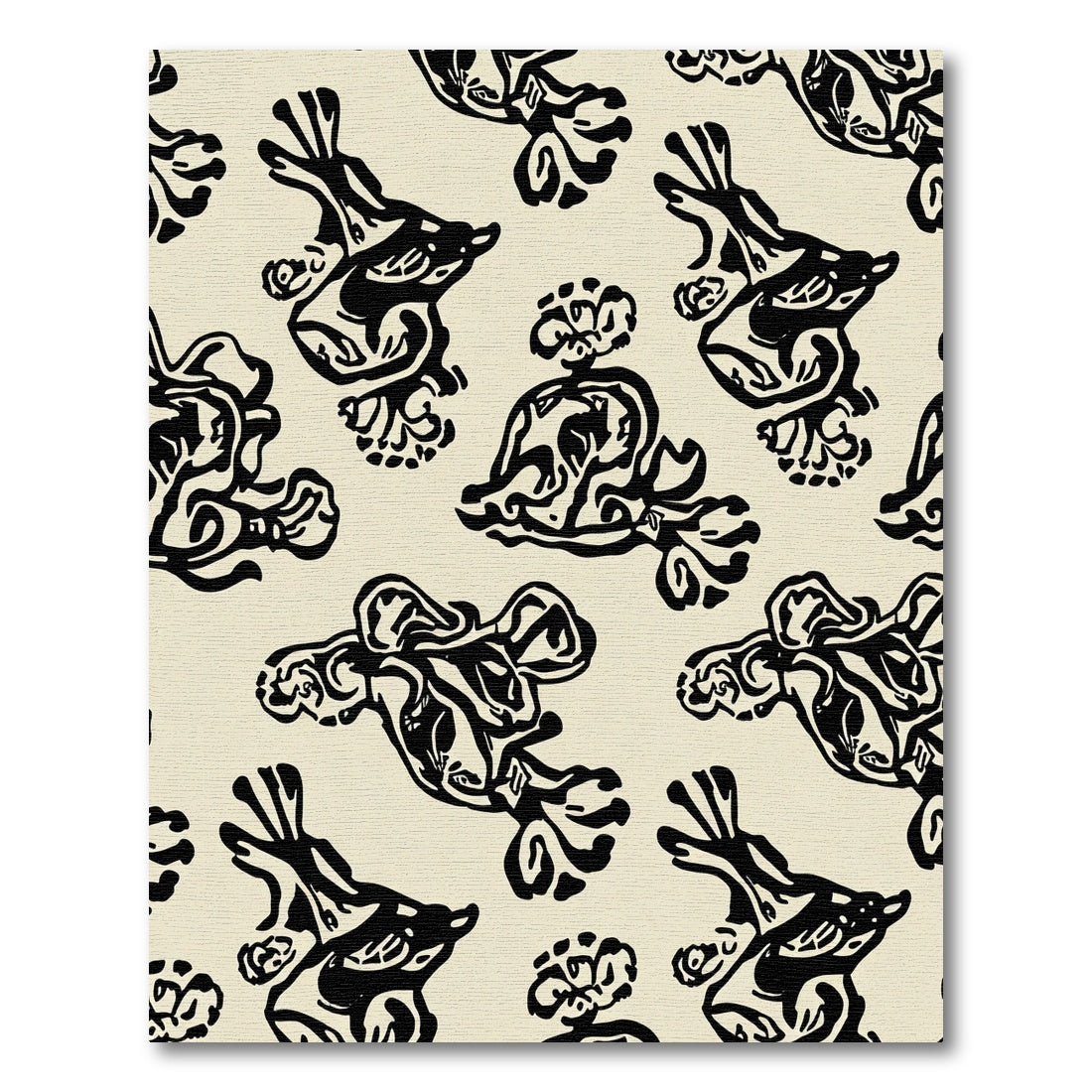 Black Cream Abstract Bird Art Rug