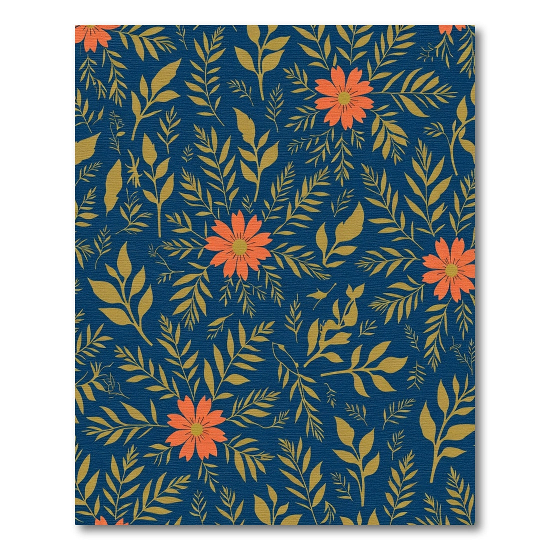 Navy Golden Floral Foliage Rug