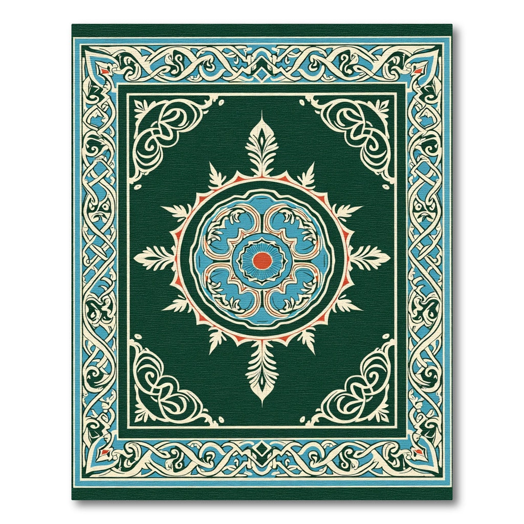 Deep Teal Intricate Medallion Border Rug