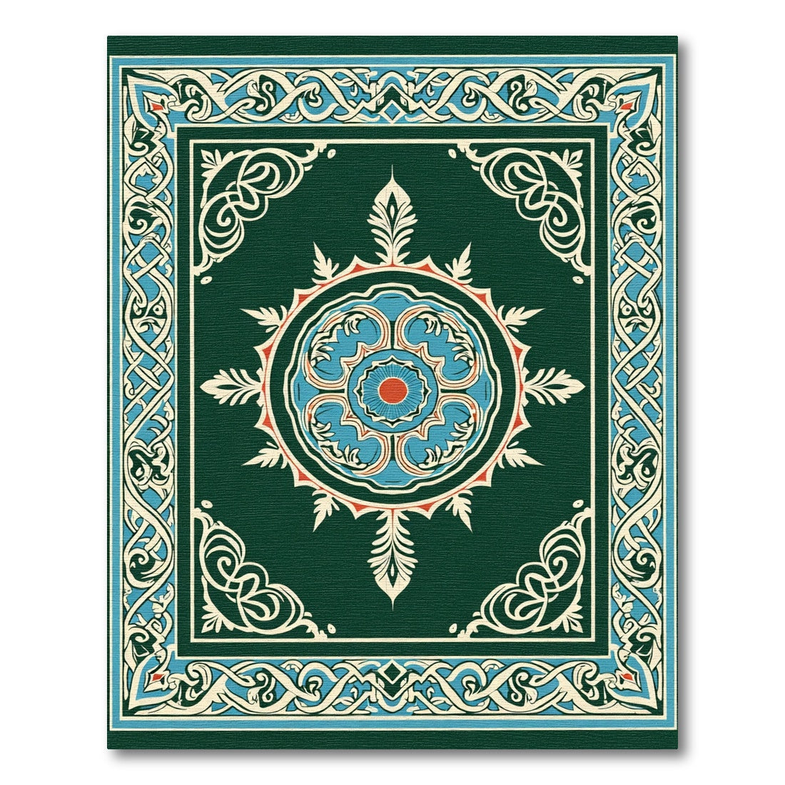 Deep Teal Intricate Medallion Border Rug