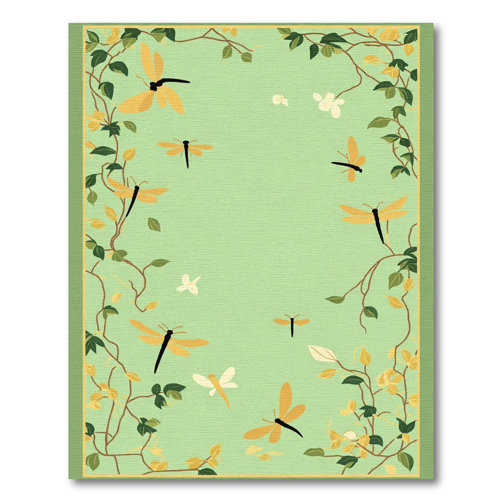 Golden Dragonflies Green Garden Whimsy Rug