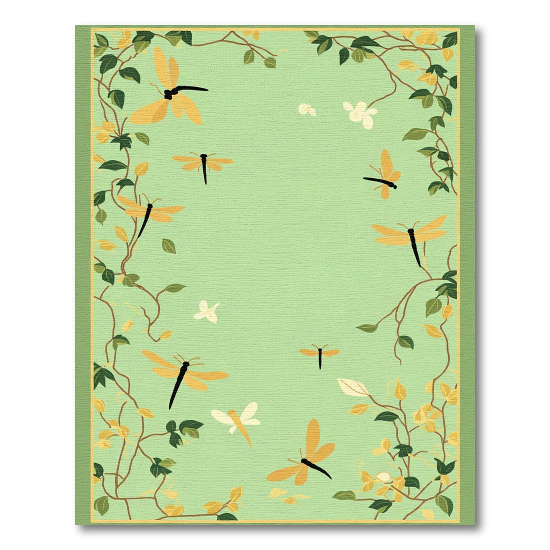 Golden Dragonflies Green Garden Whimsy Rug