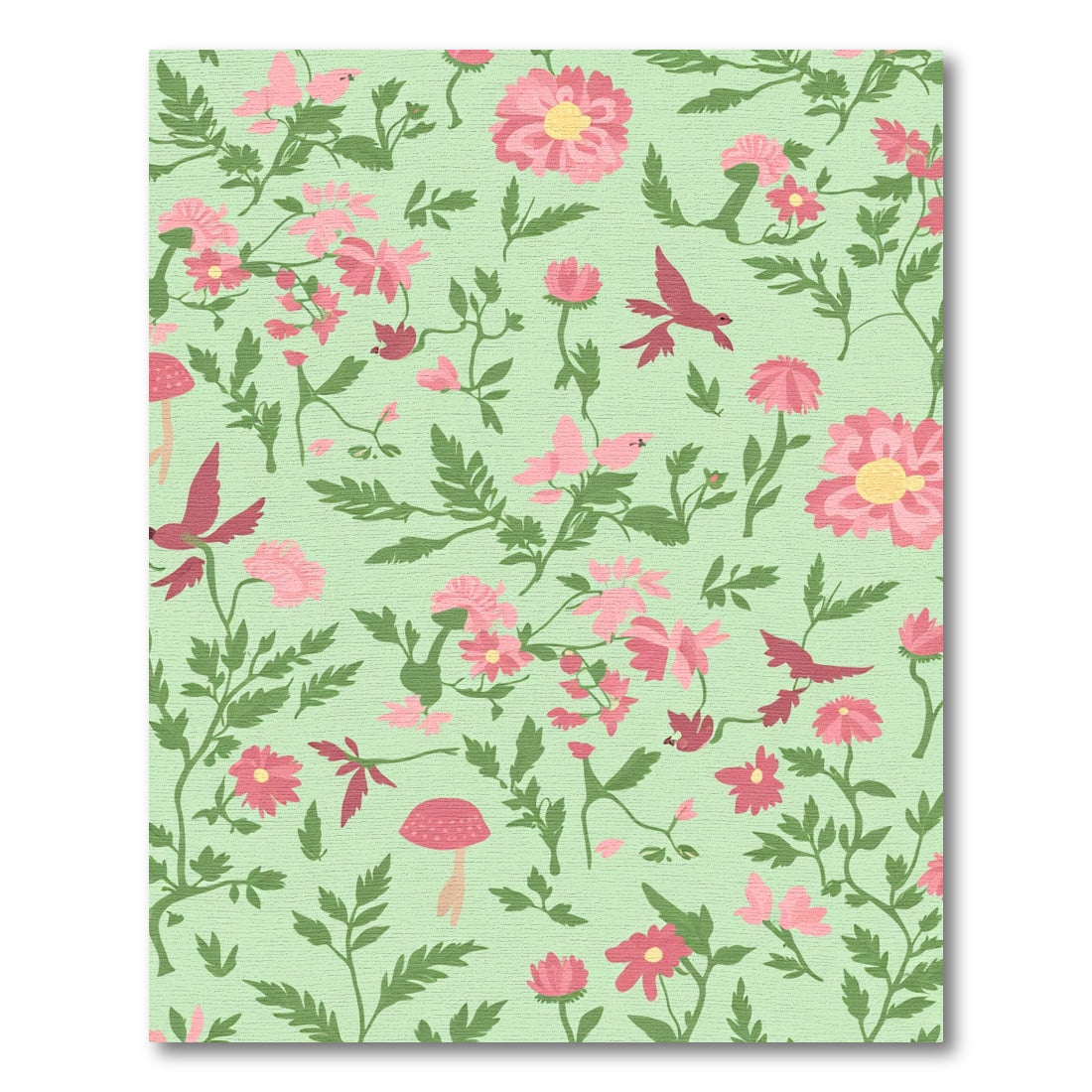 Pink Floral Birds Green Background Rug