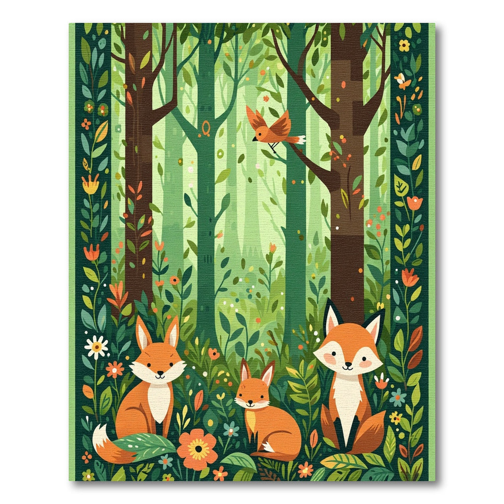 Woodland Foxes And Birds Forest Scene Rug