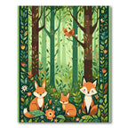 Woodland Foxes And Birds Forest Scene Rug