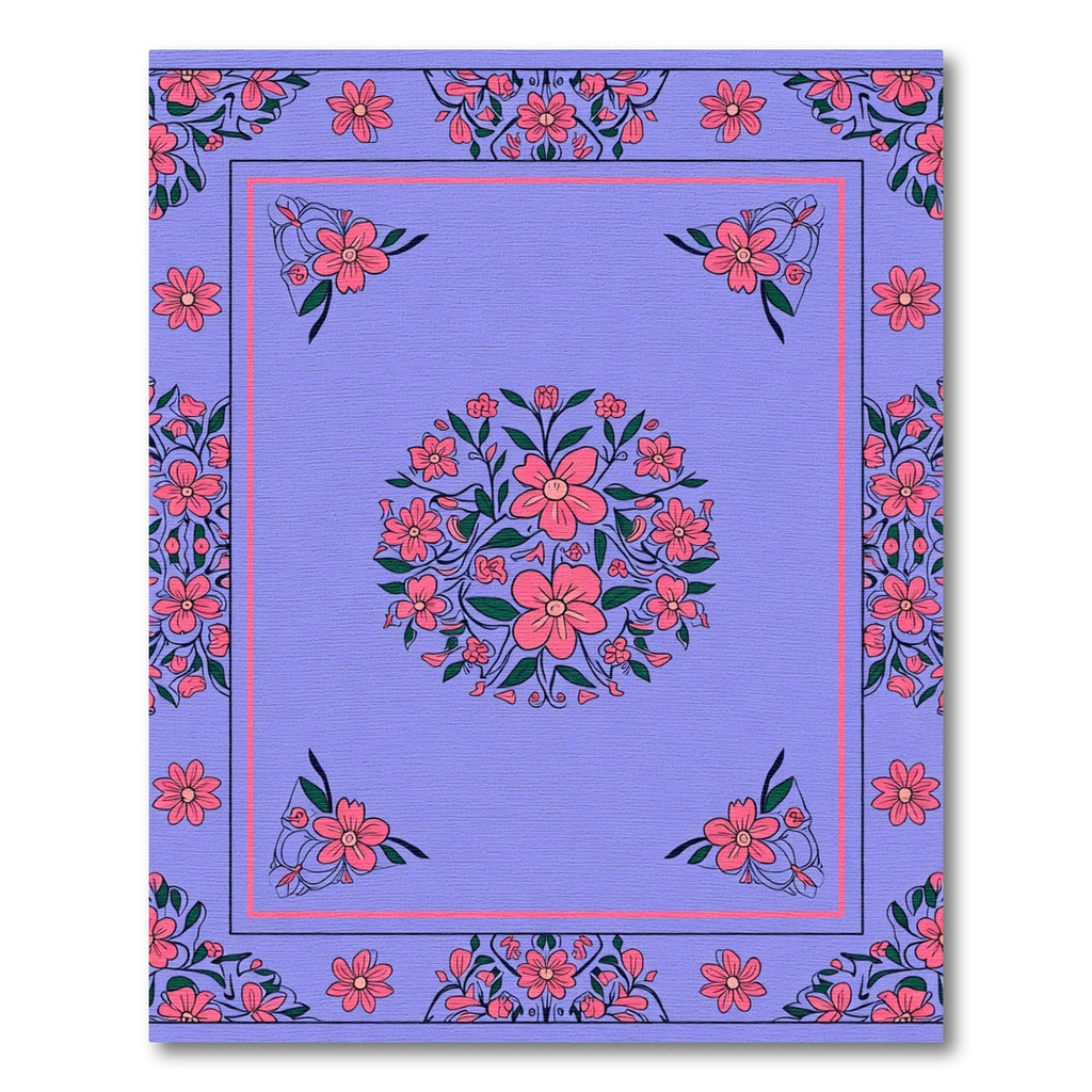 Crimson Pink Floral Garden Medallion Rug