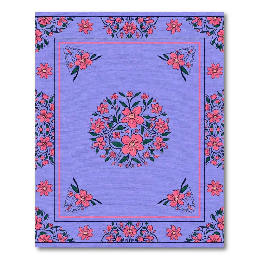 Crimson Pink Floral Garden Medallion Rug