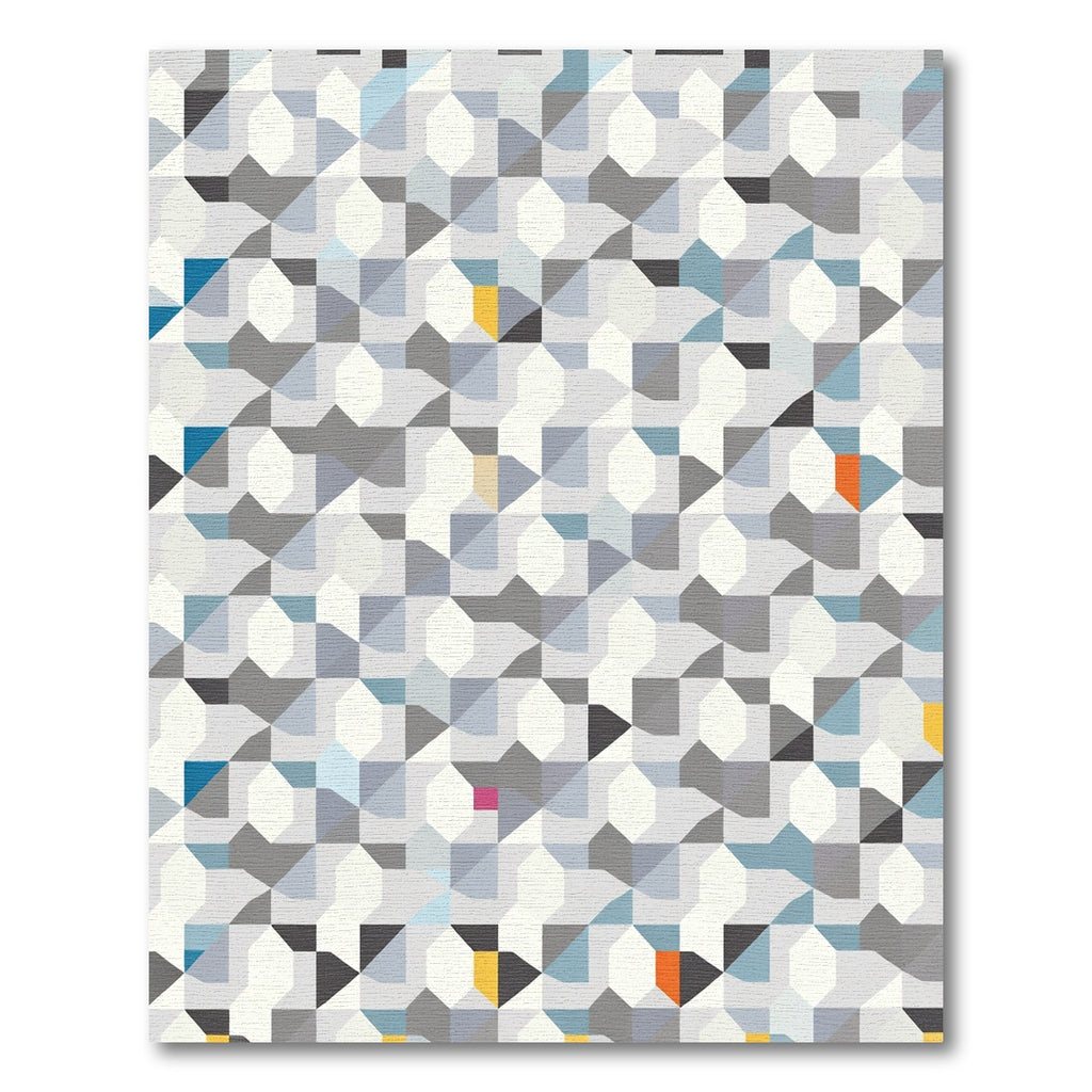 Geometric Abstract Blue Grey Accents Rug