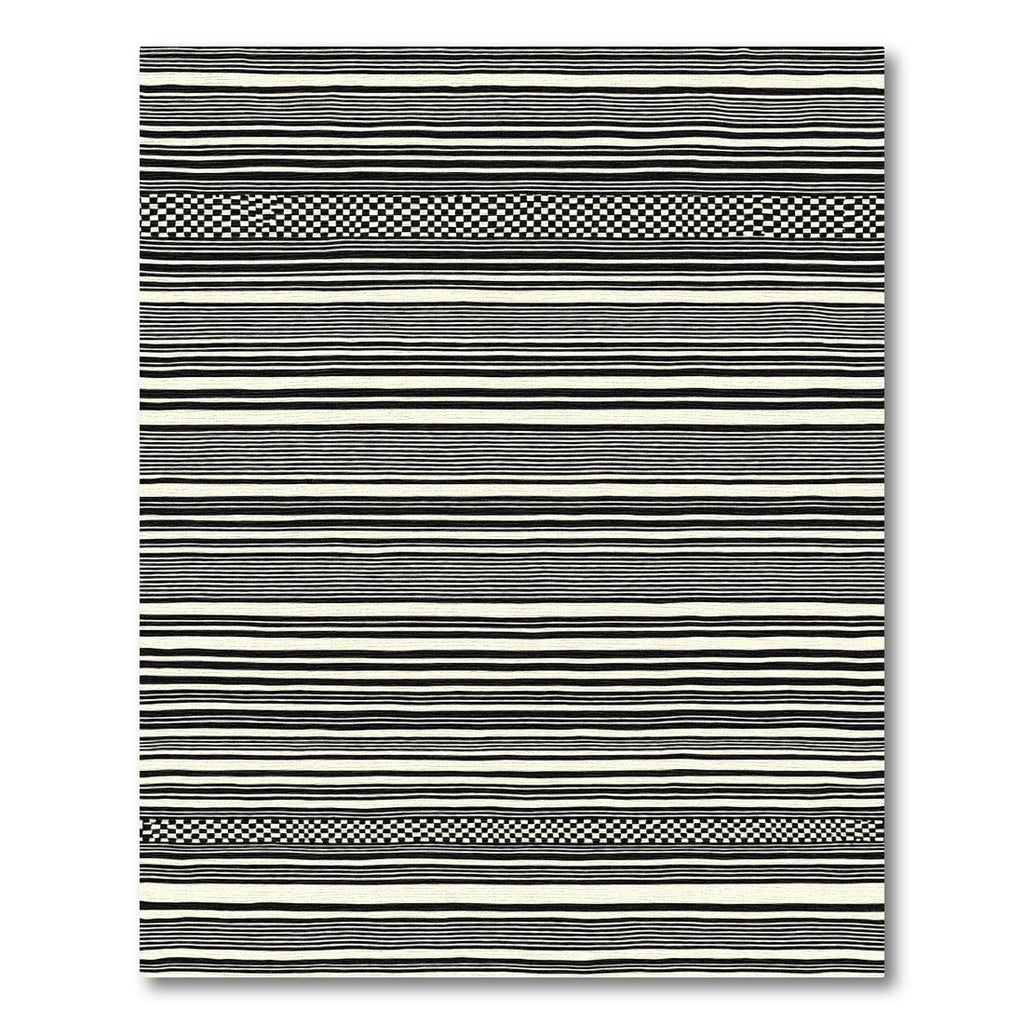 Modern Black White Striped Checkerboard Rug