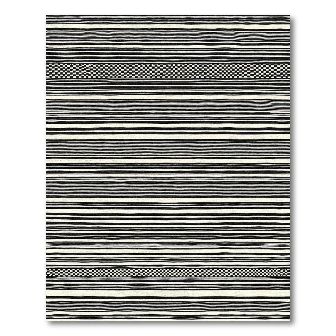 Modern Black White Striped Checkerboard Rug