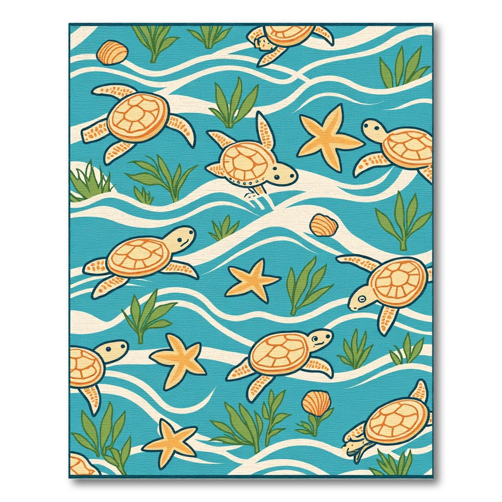 Oceanic Sea Turtles Nautical Whimsy Rug