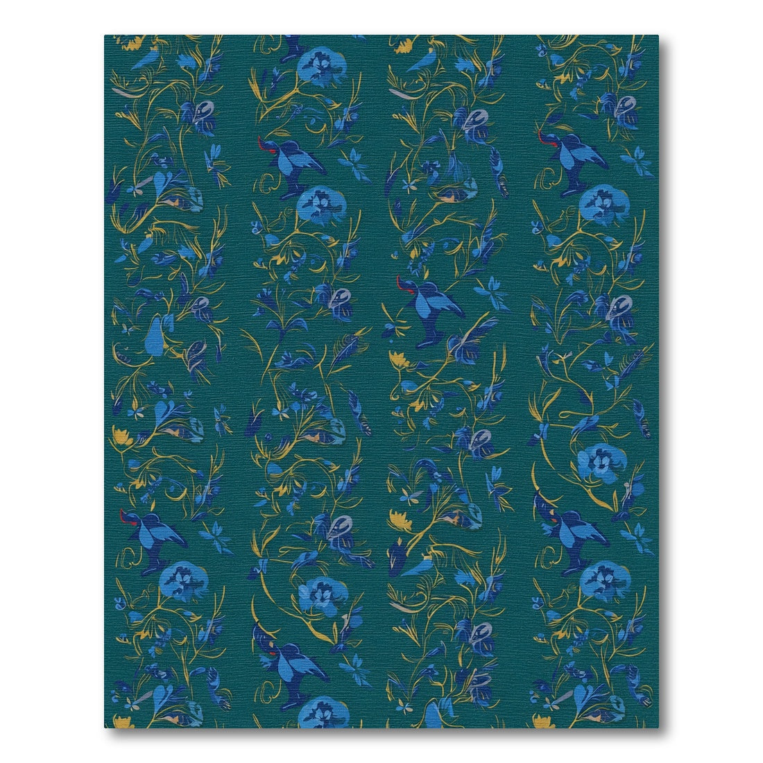 Emerald Blue Bird Floral Vine Rug
