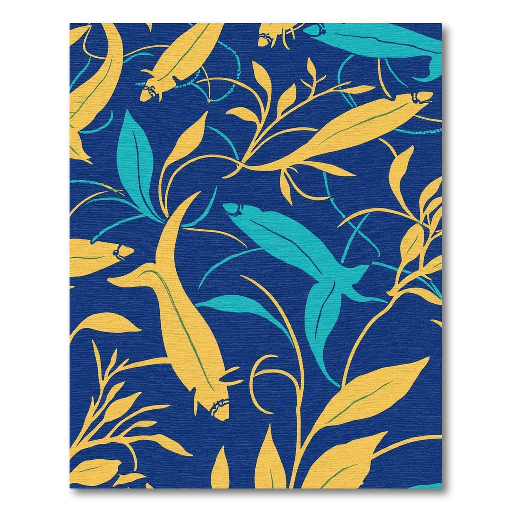 Blue yellow teal koi foliage Rug