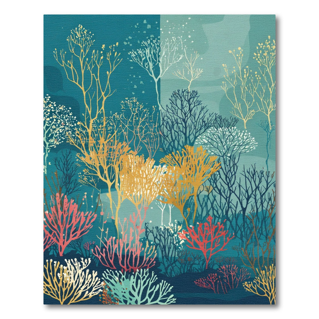 Teal Coral Garden Abstract Branch Rug