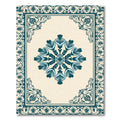 Teal Floral Medallion Ivory Border Rug