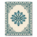 Teal Floral Medallion Ivory Border Rug