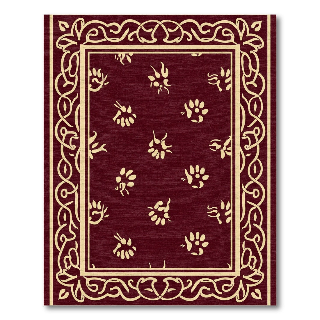 Deep Red Cream Border Floral Accent Rug