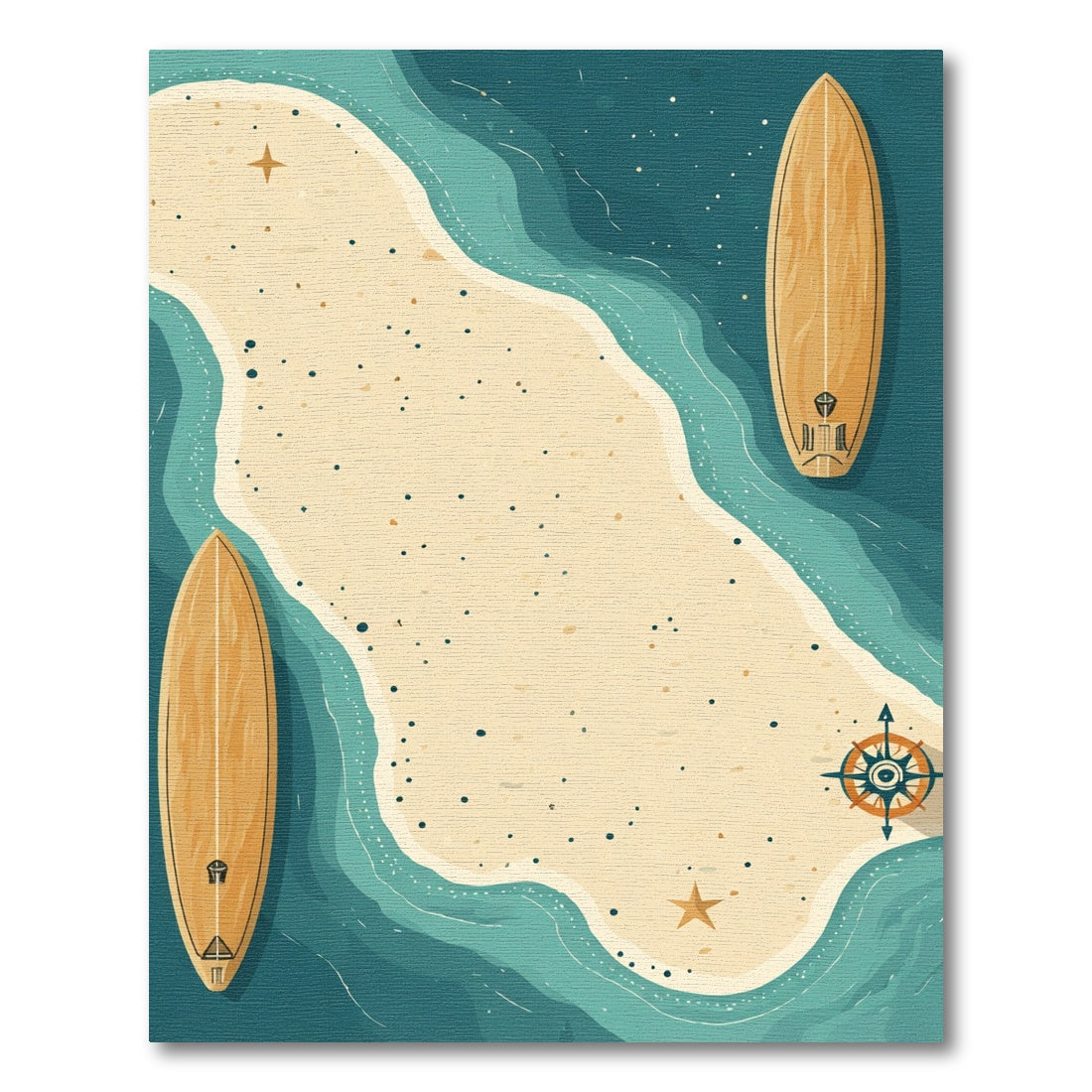 Coastal Island Surfboard Nautical Compass Rug