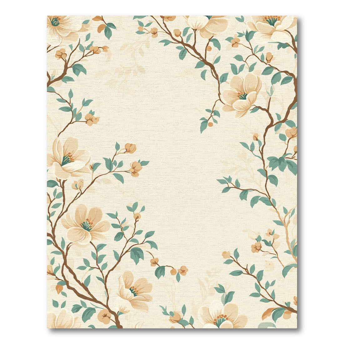 Cream Floral Branches With Teal Accents Rug