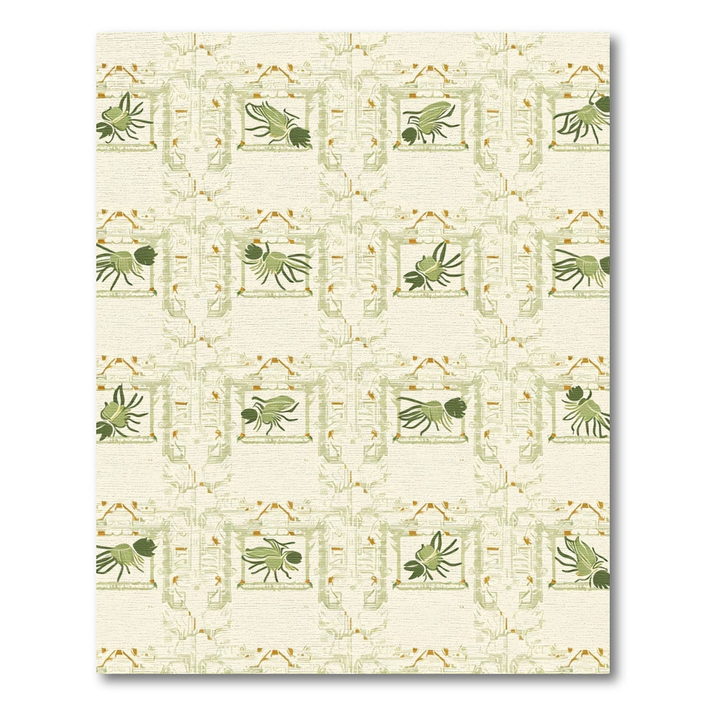 Green Insect Frames Cream Geometric Rug