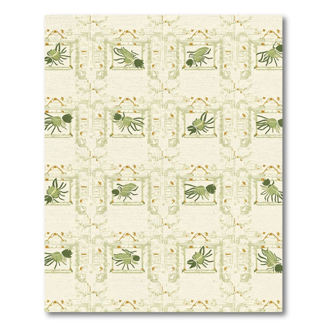 Green Insect Frames Cream Geometric Rug