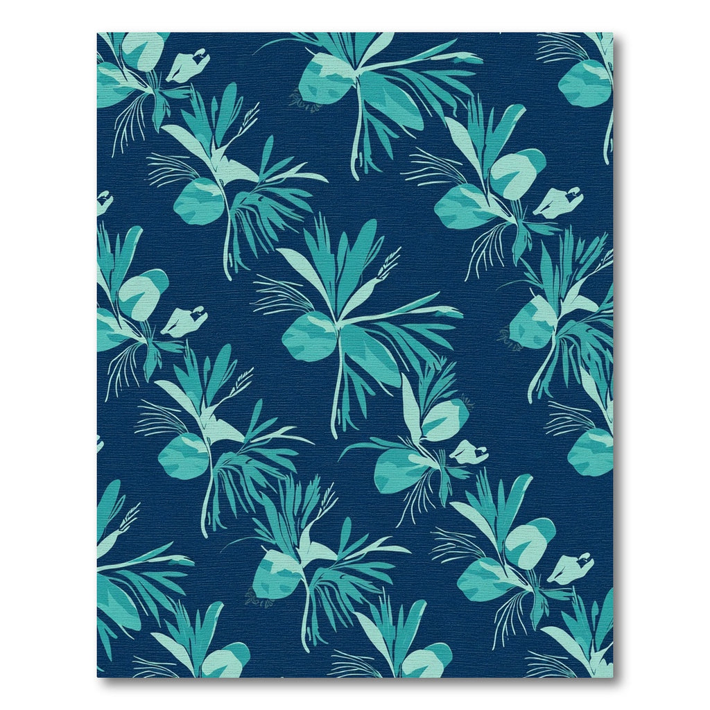 Deep Blue Teal Tropical Foliage Rug