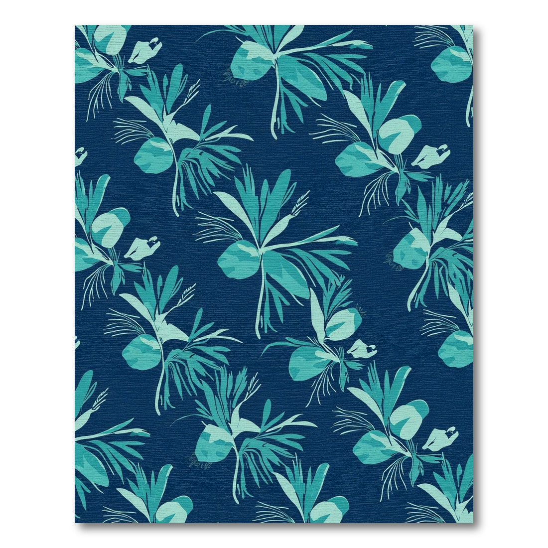 Deep Blue Teal Tropical Foliage Rug