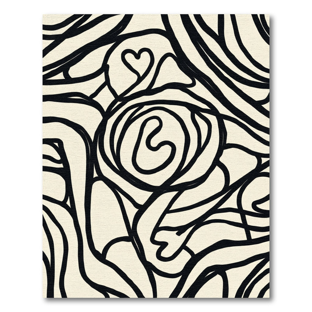 Cream and Black Heart Flower Lines Rug