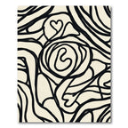 Cream and Black Heart Flower Lines Rug