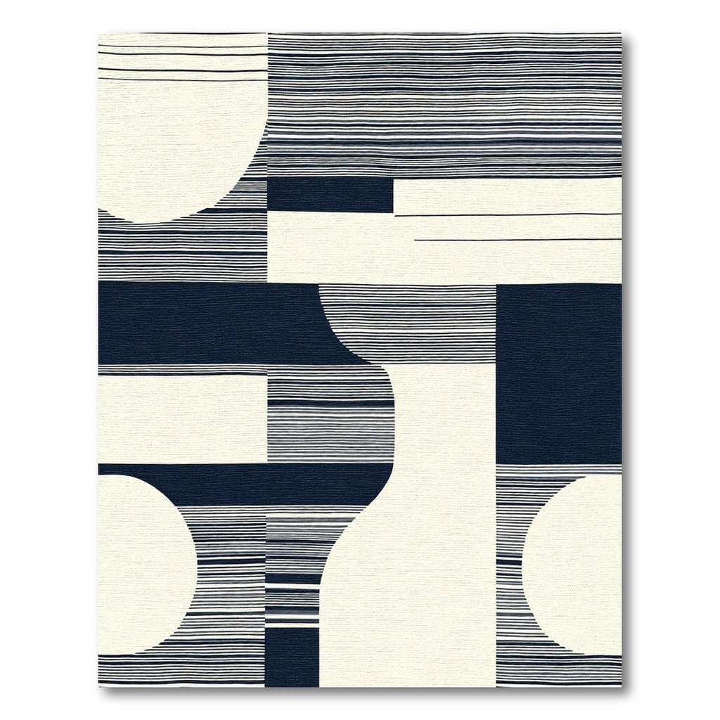Minimalist Navy Cream Geometric Stripes Rug