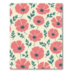 Coral Poppy Garden Leafy Pattern Rug