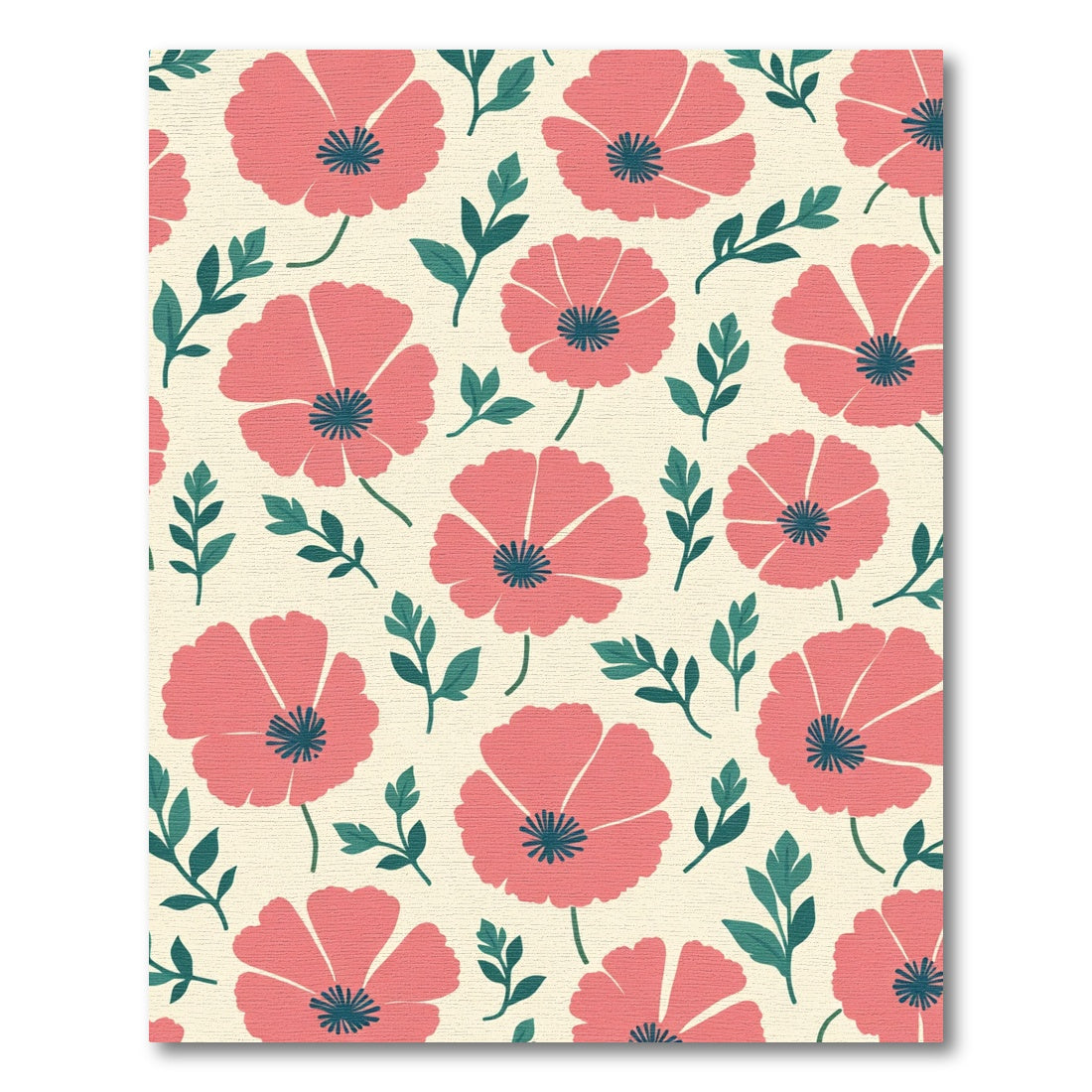 Coral Poppy Garden Leafy Pattern Rug