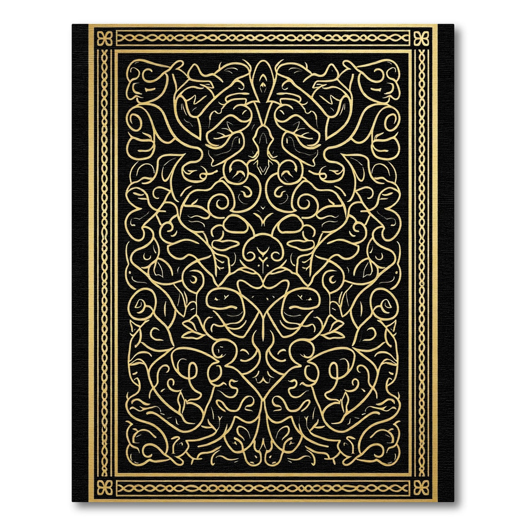 Black Gold Intricate Line Art Rug