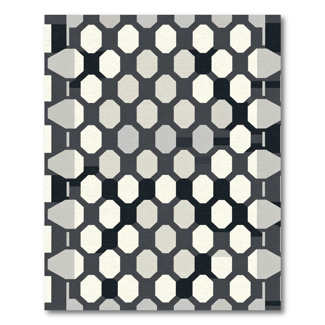 Monochromatic Geometric Octagon Arrangement Rug