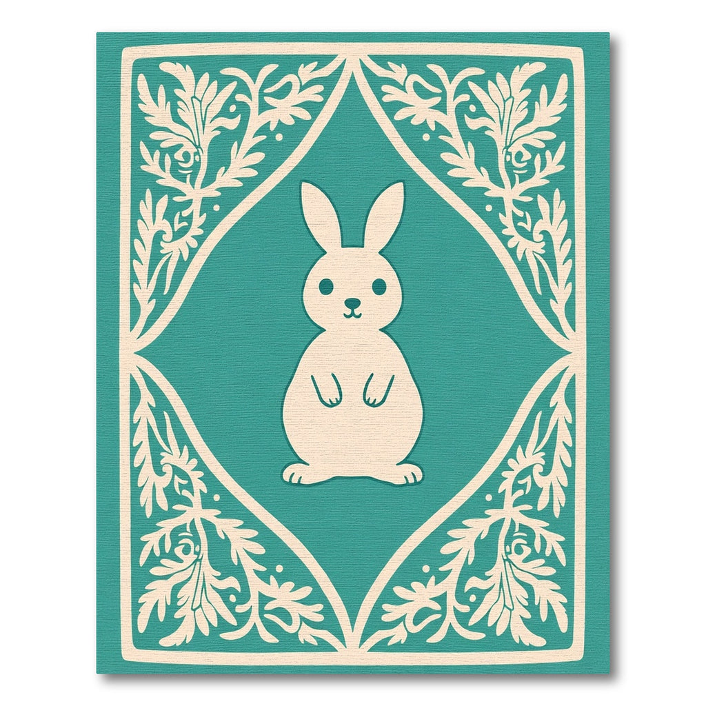 Cream Bunny Floral Medallion Teal Rug