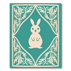 Cream Bunny Floral Medallion Teal Rug