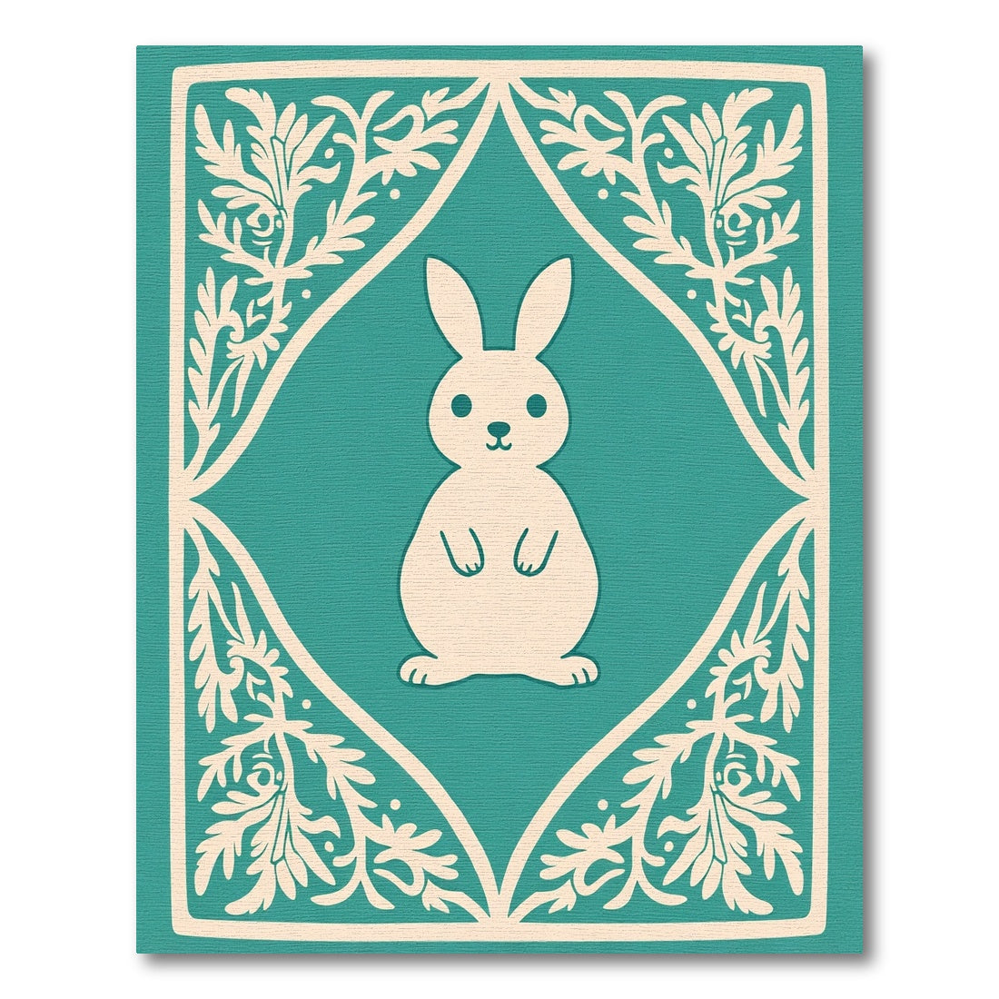 Cream Bunny Floral Medallion Teal Rug