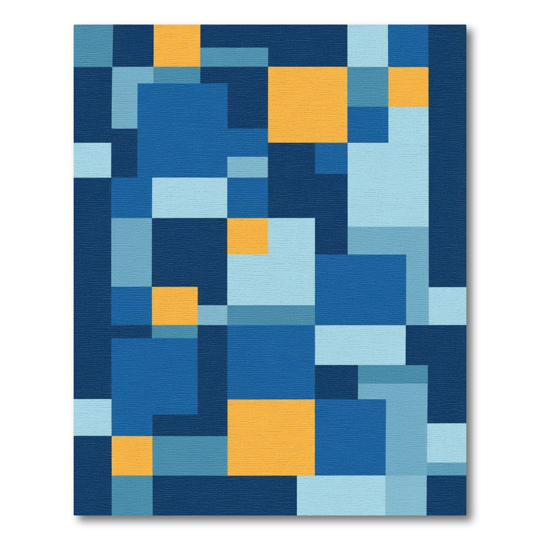 Abstract Geometric Blue Gold Squares Rug