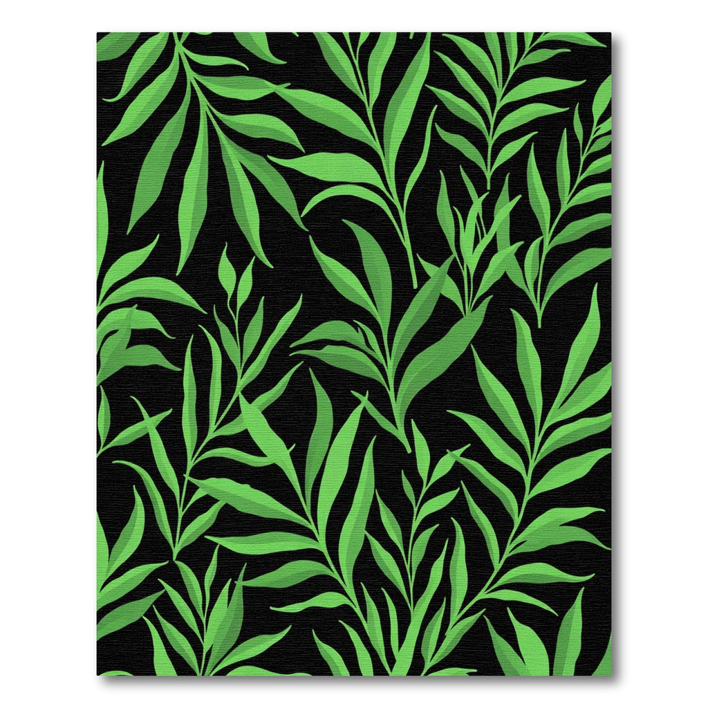 Vibrant Green Leafy Branches Black Rug