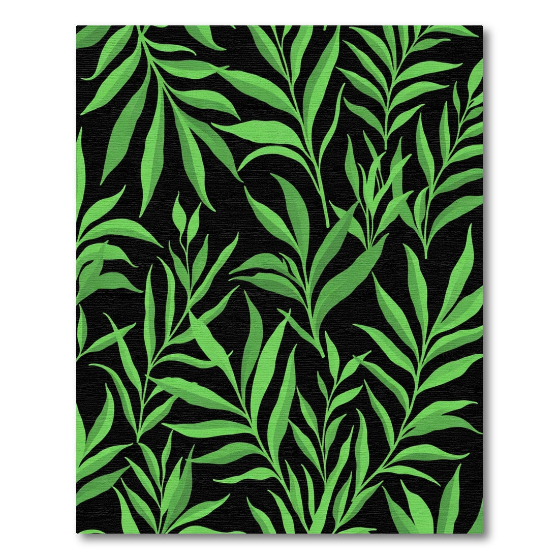 Vibrant Green Leafy Branches Black Rug
