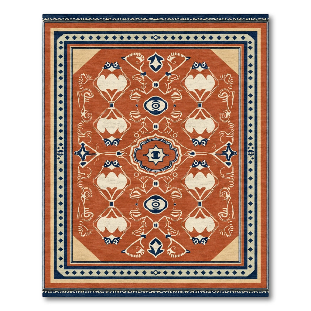 Crimson Cream Indigo Medallion Arabesque Rug
