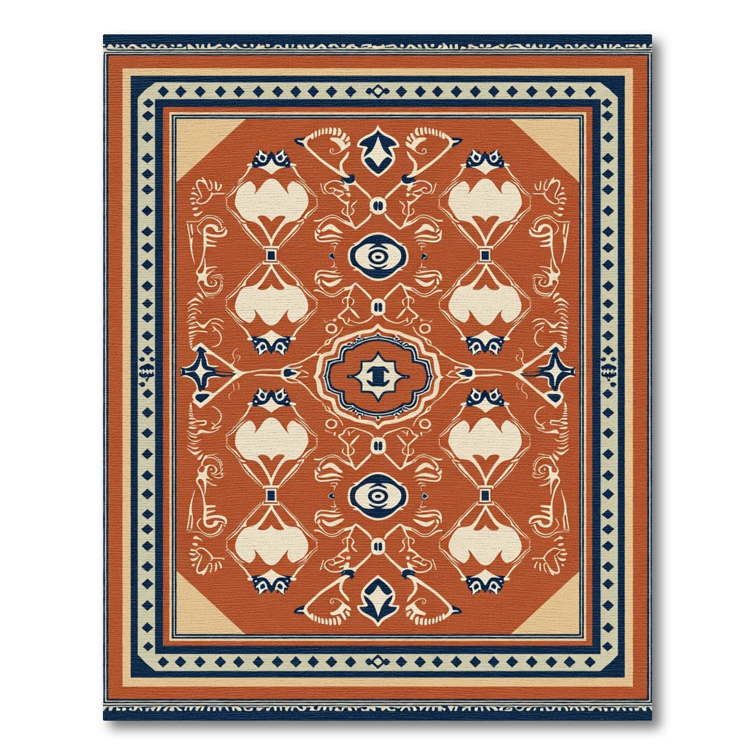 Crimson Cream Indigo Medallion Arabesque Rug
