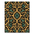 Gold Emerald Black Floral Damask Rug